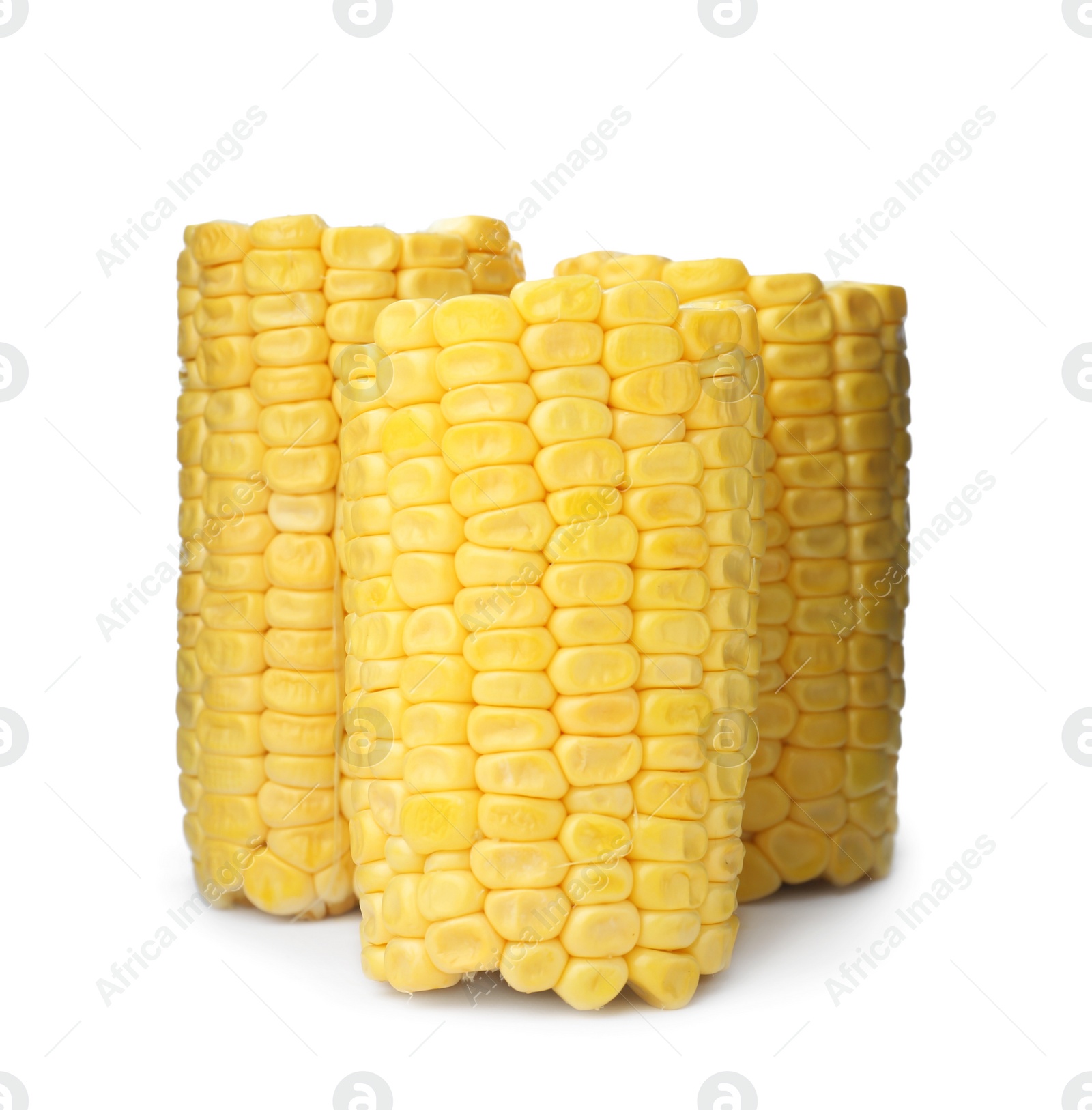 Photo of Pieces of fresh corncob on white background