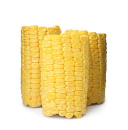 Pieces of fresh corncob on white background