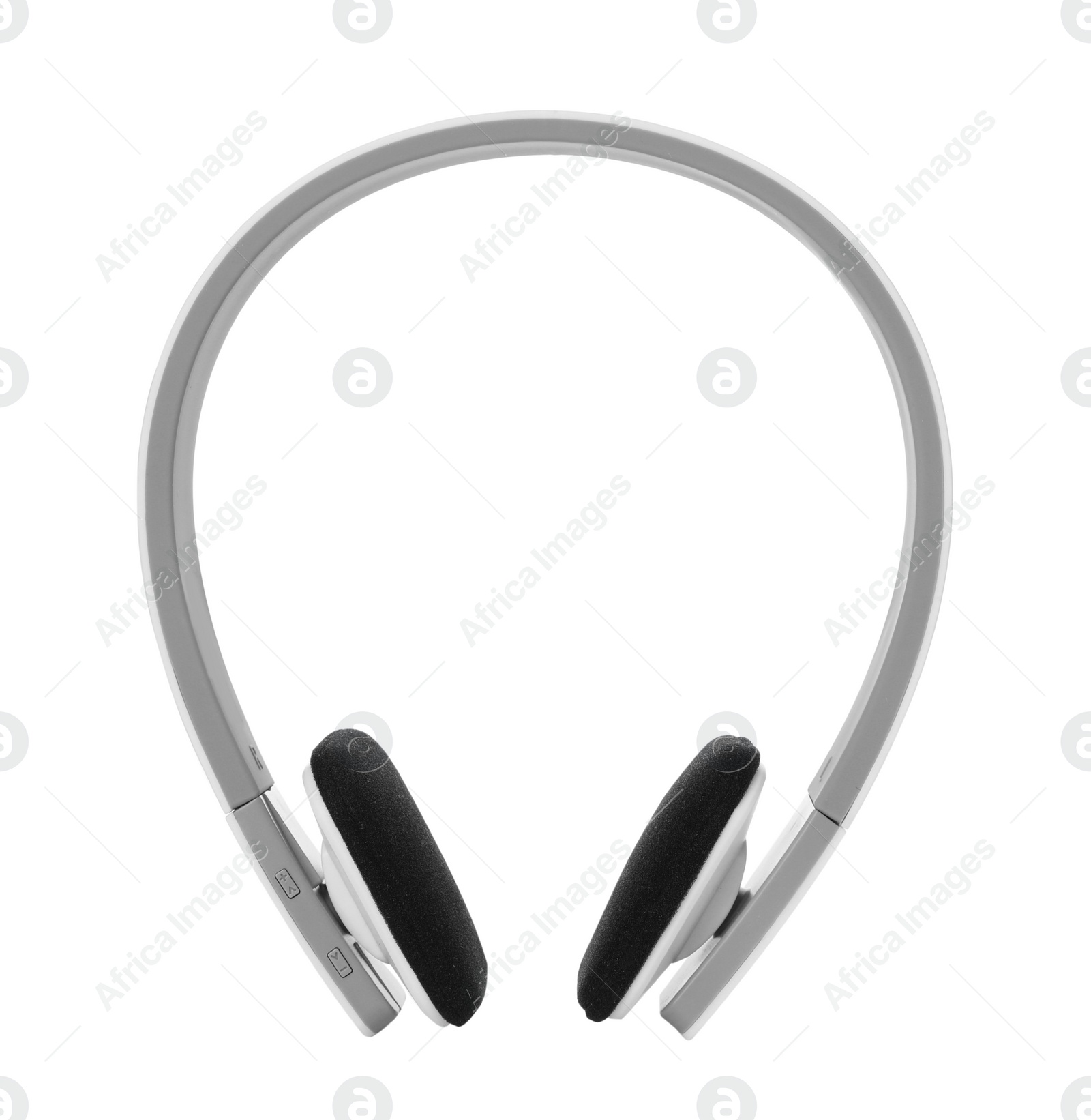 Photo of Stylish modern headphones with earmuffs on white background