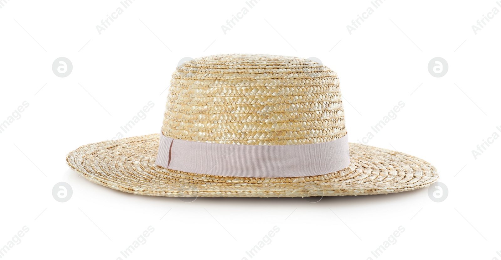 Photo of Straw hat isolated on white. Stylish accessory