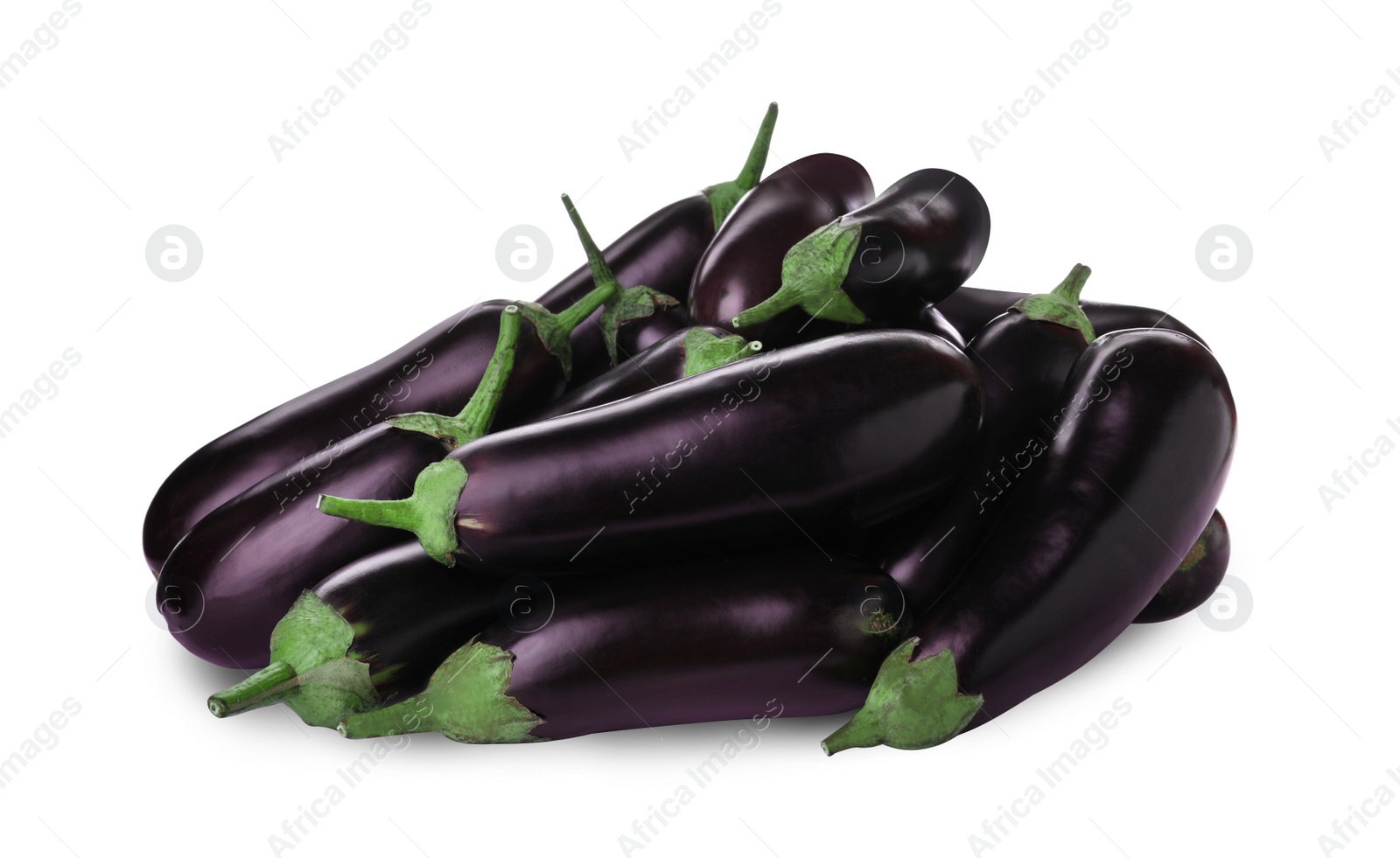 Photo of Tasty raw ripe eggplants isolated on white