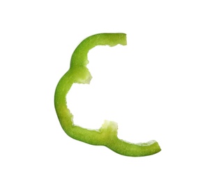 Slice of fresh green bell pepper on white background