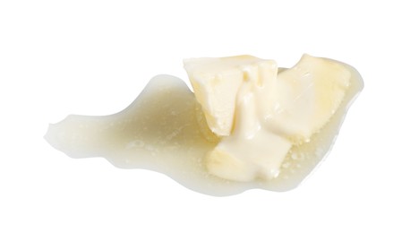 Piece of melting butter on white background