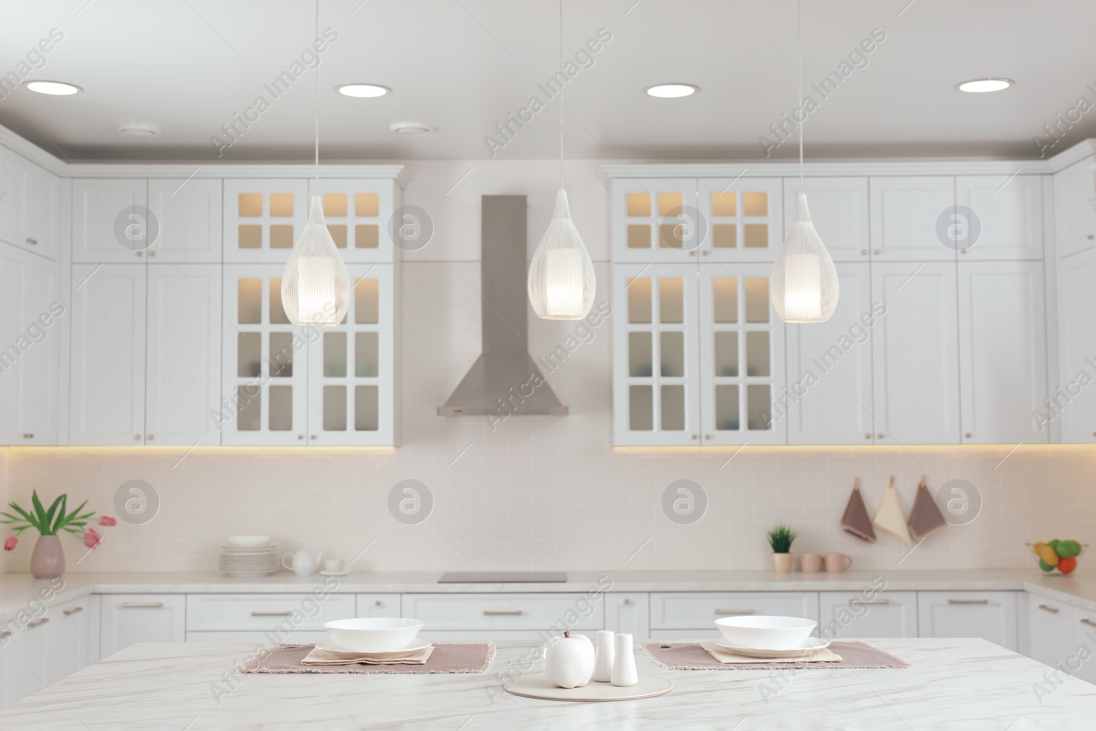Photo of Beautiful kitchen interior with new stylish furniture