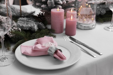 Beautiful festive table setting with Christmas decor