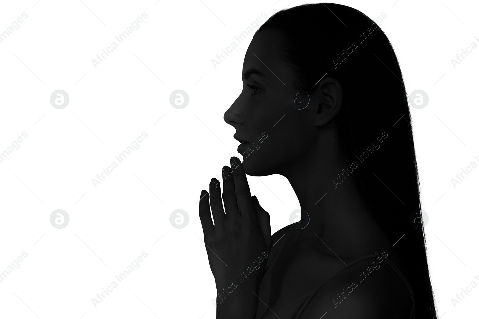 Image of Silhouette of one woman isolated on white