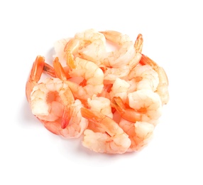 Photo of Fresh shrimps on white background