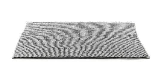 Photo of New grey bath mat isolated on white