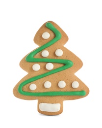 Photo of Tasty homemade Christmas cookie on white background