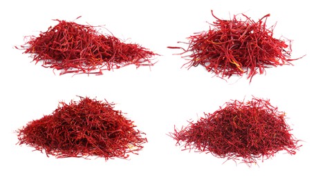 Image of Set with aromatic saffron on white background 
