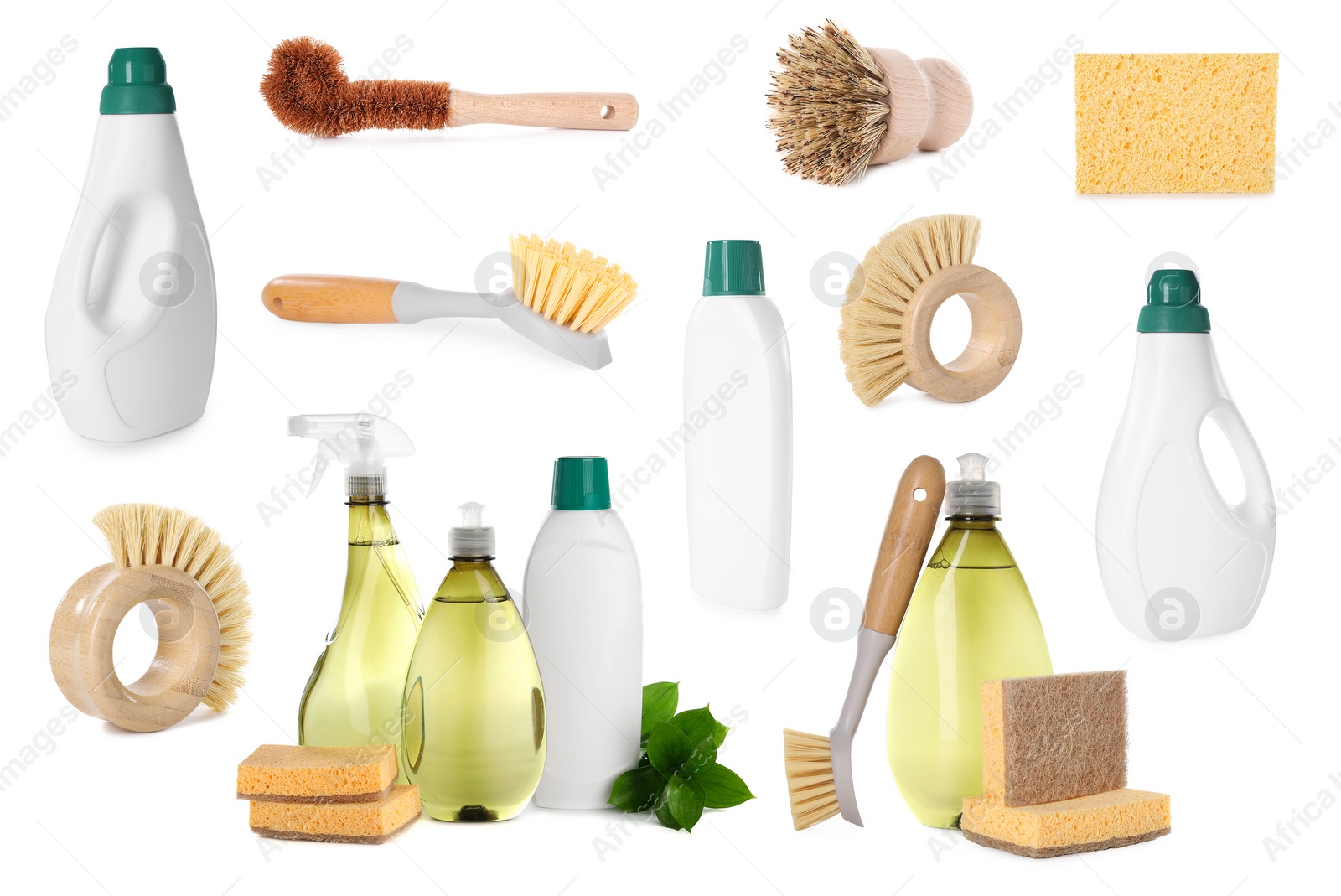 Image of Set of eco-friendly cleaning products isolated on white