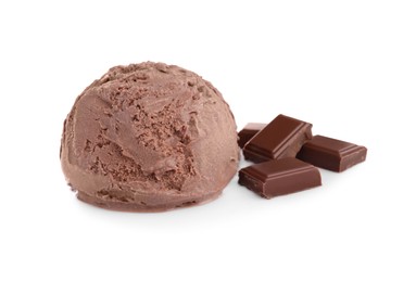 Photo of Scoop of delicious ice cream and chocolate on white background