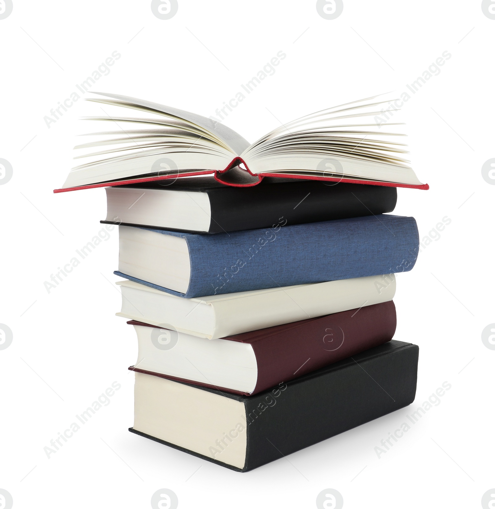 Photo of Stack of hardcover books isolated on white