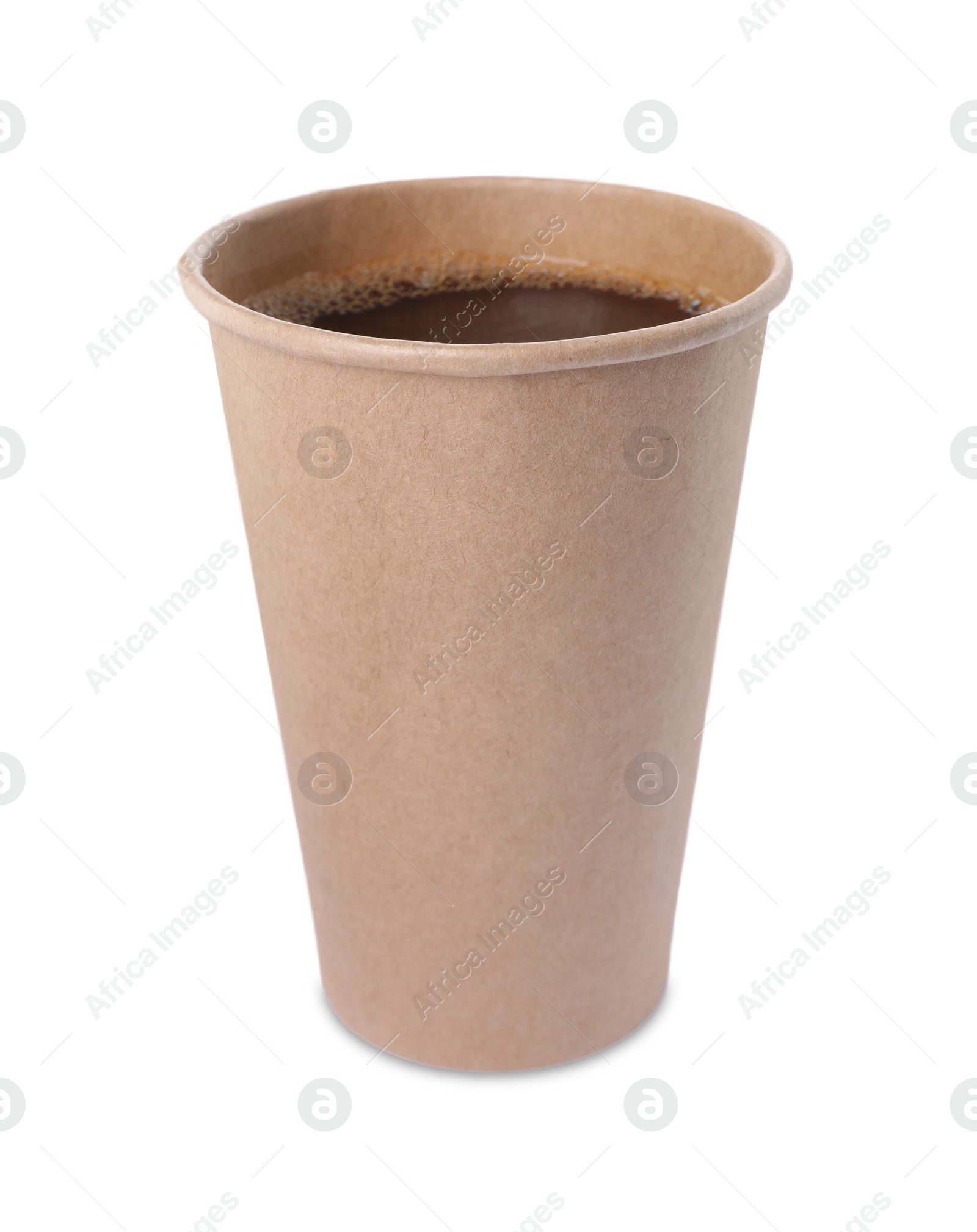 Photo of Paper cup with hot drink isolated on white. Coffee to go