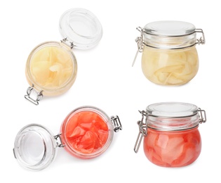 Image of Set with pickled ginger on white background 