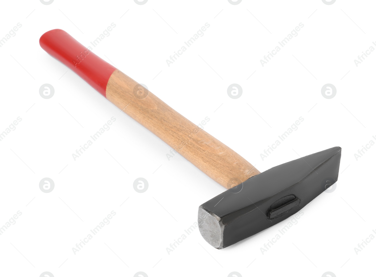 Photo of New hammer with wooden handle isolated on white