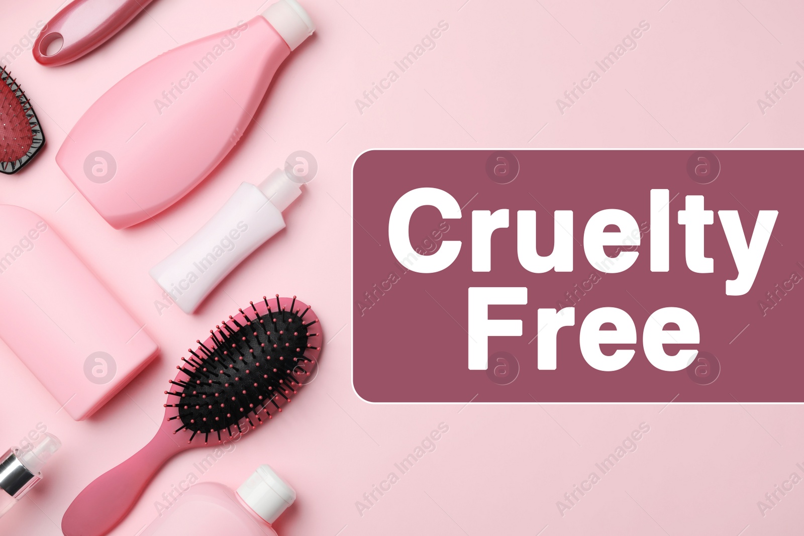 Image of Cruelty free concept. Personal care products not tested on animals, flat lay 