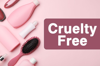 Cruelty free concept. Personal care products not tested on animals, flat lay 