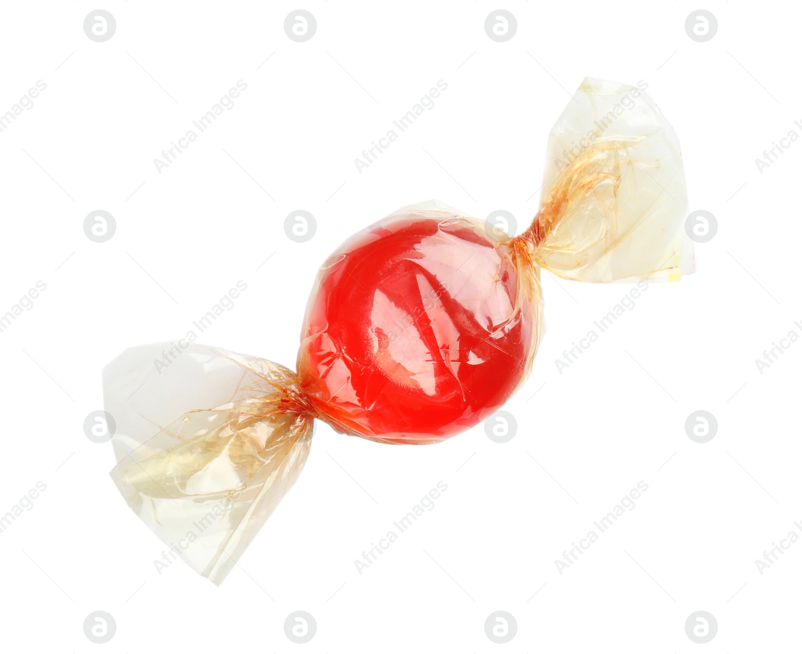 Photo of Wrapped delicious colorful candy on white background