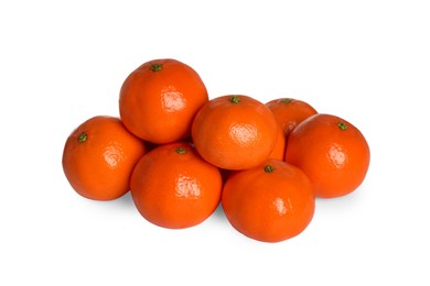 Many fresh ripe tangerines isolated on white