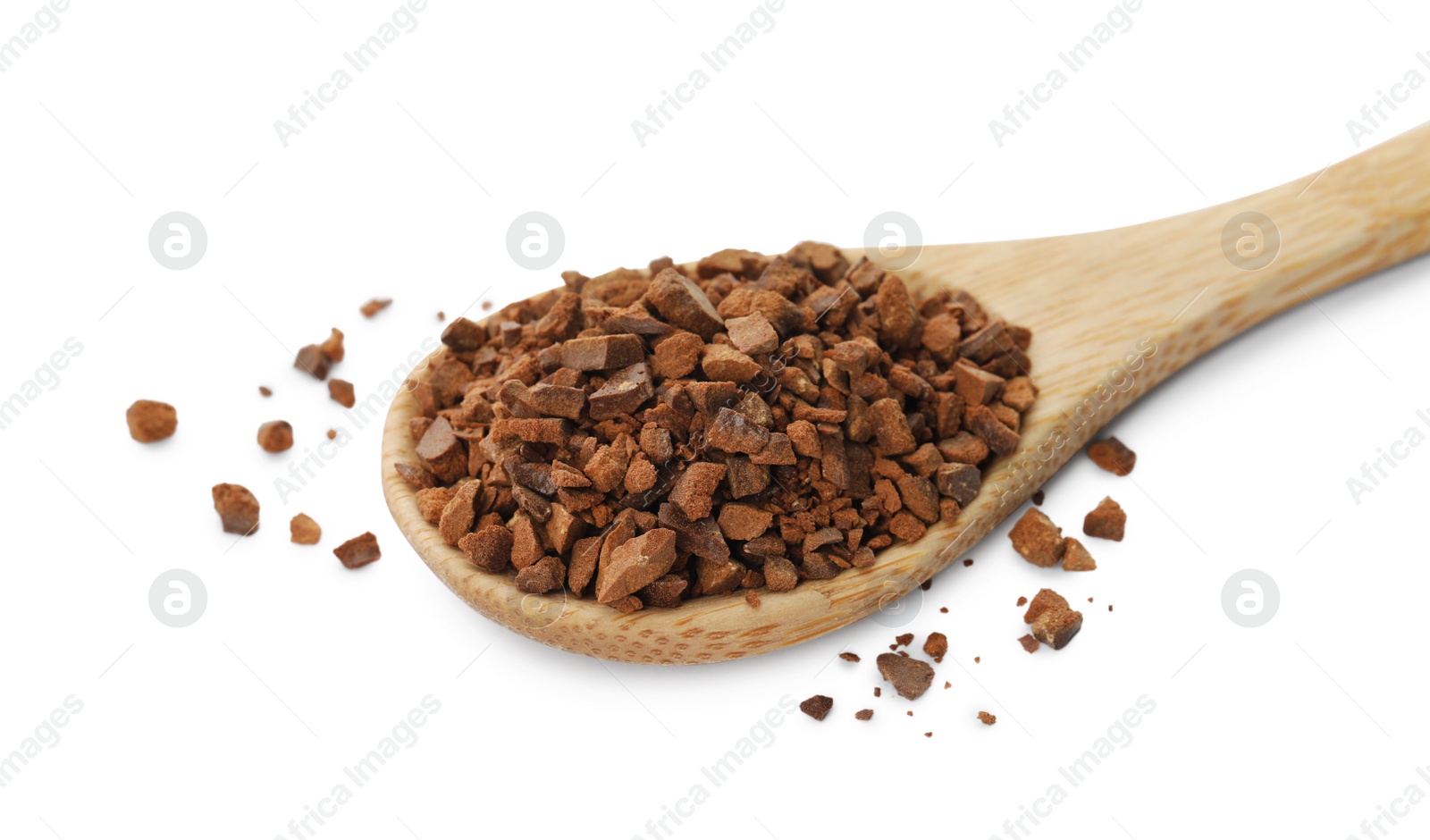 Photo of Spoon of chicory granules on white background