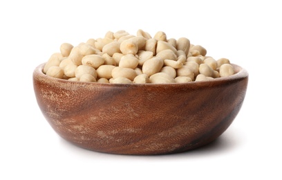 Photo of Shelled peanuts in bowl on white background
