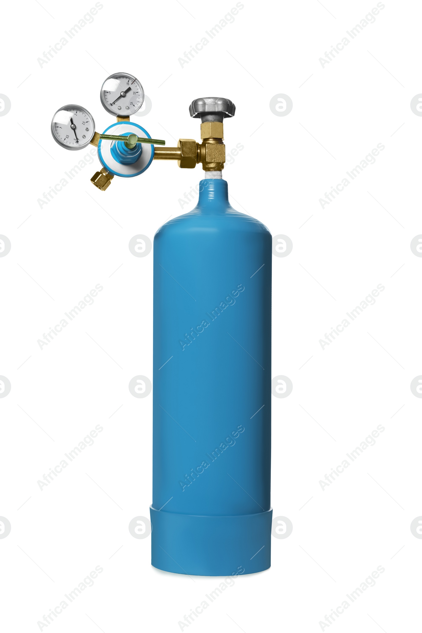 Photo of Oxygen tank isolated on white. Medical equipment