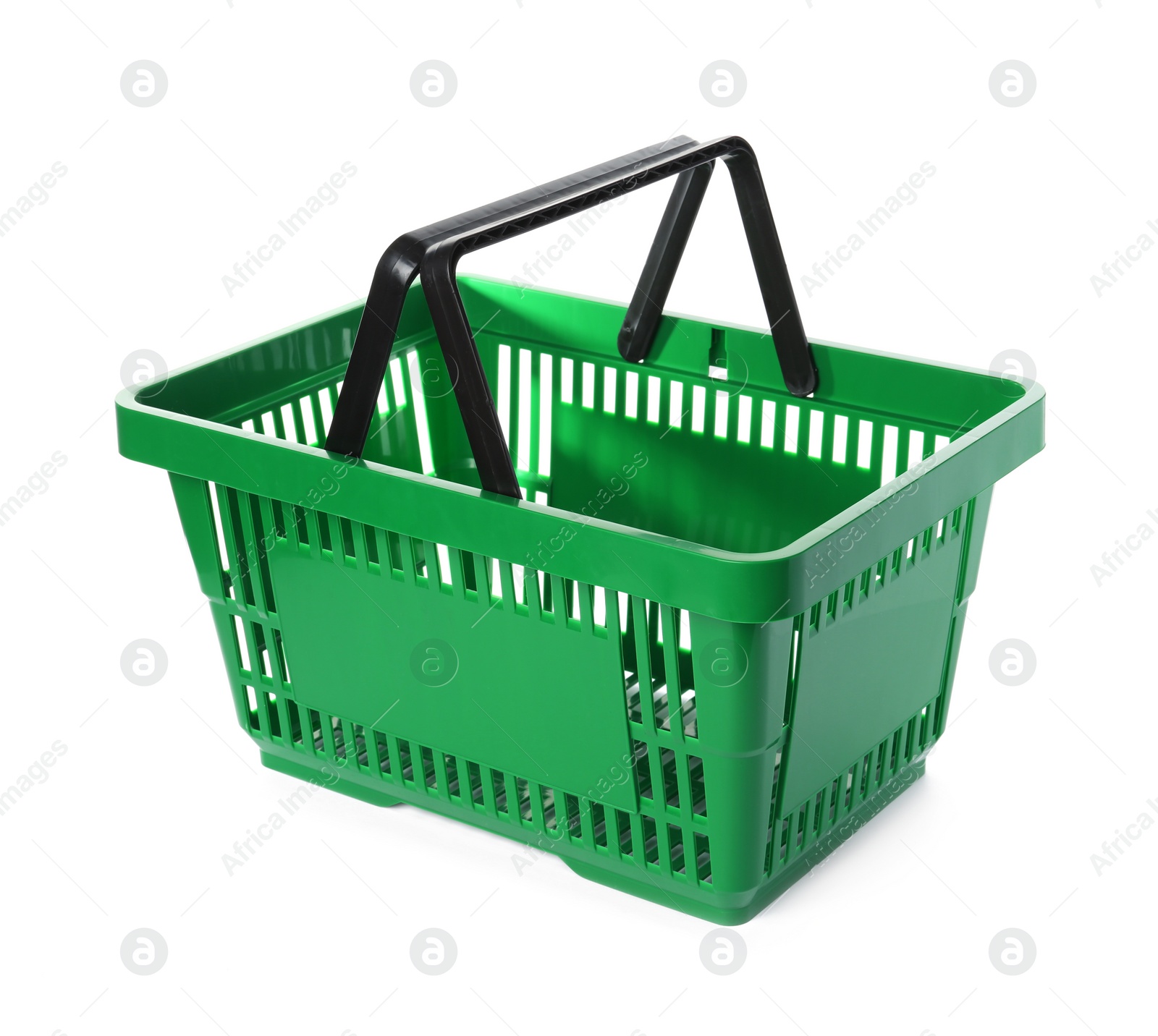 Photo of Color plastic shopping basket on white background