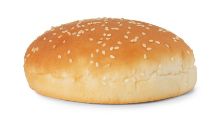 Photo of One fresh hamburger bun isolated on white