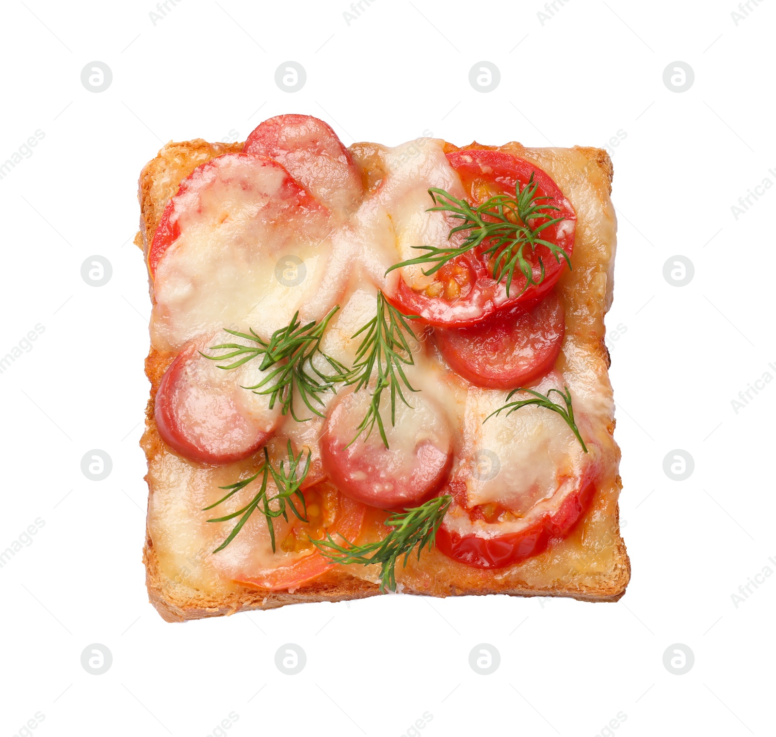 Photo of One tasty pizza toast isolated on white, top view