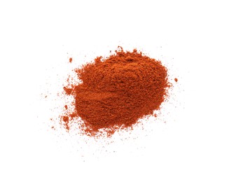 Photo of Aromatic paprika powder isolated on white, top view