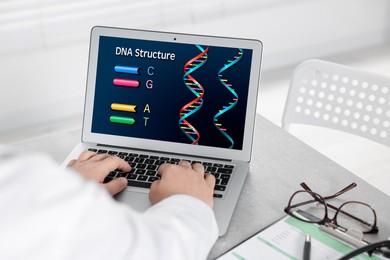 Image of DNA research. Scientist working in office, closeup