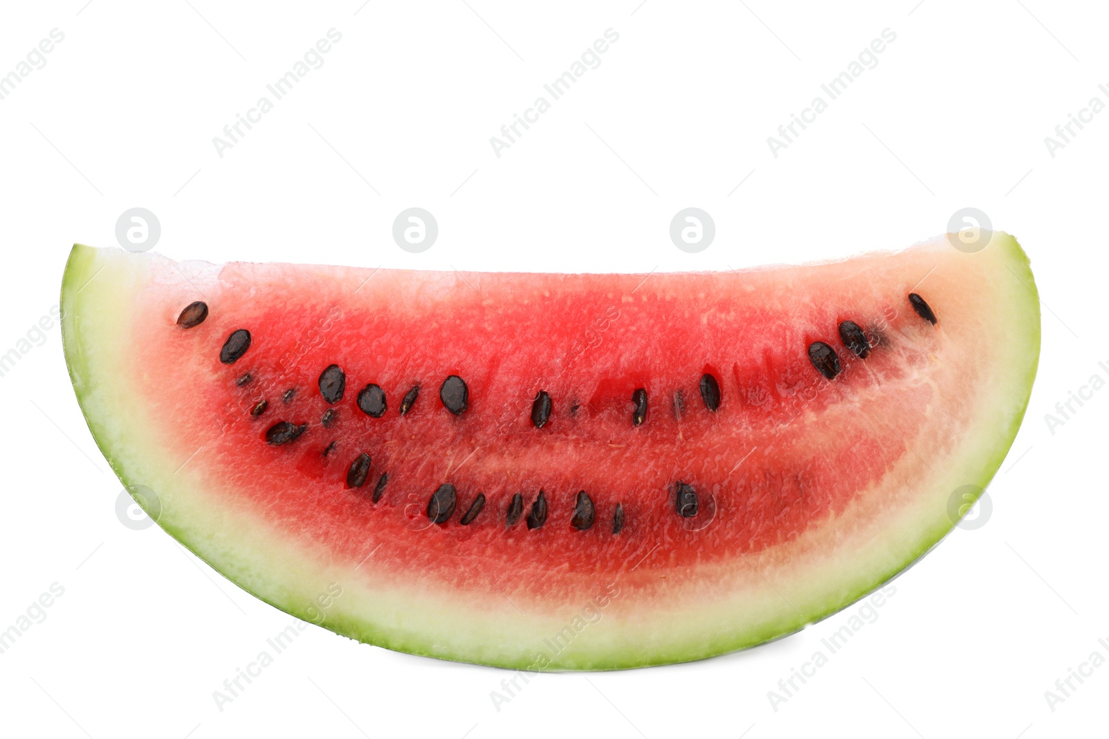 Photo of Slice of ripe watermelon on white background