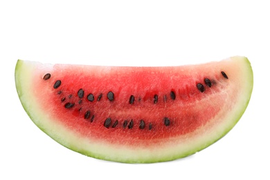 Photo of Slice of ripe watermelon on white background