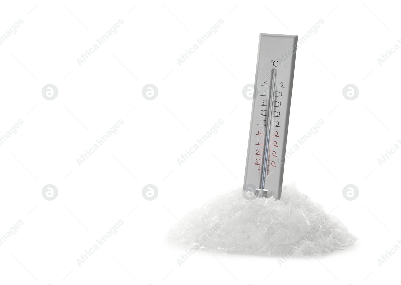 Photo of Weather thermometer in snow against white background