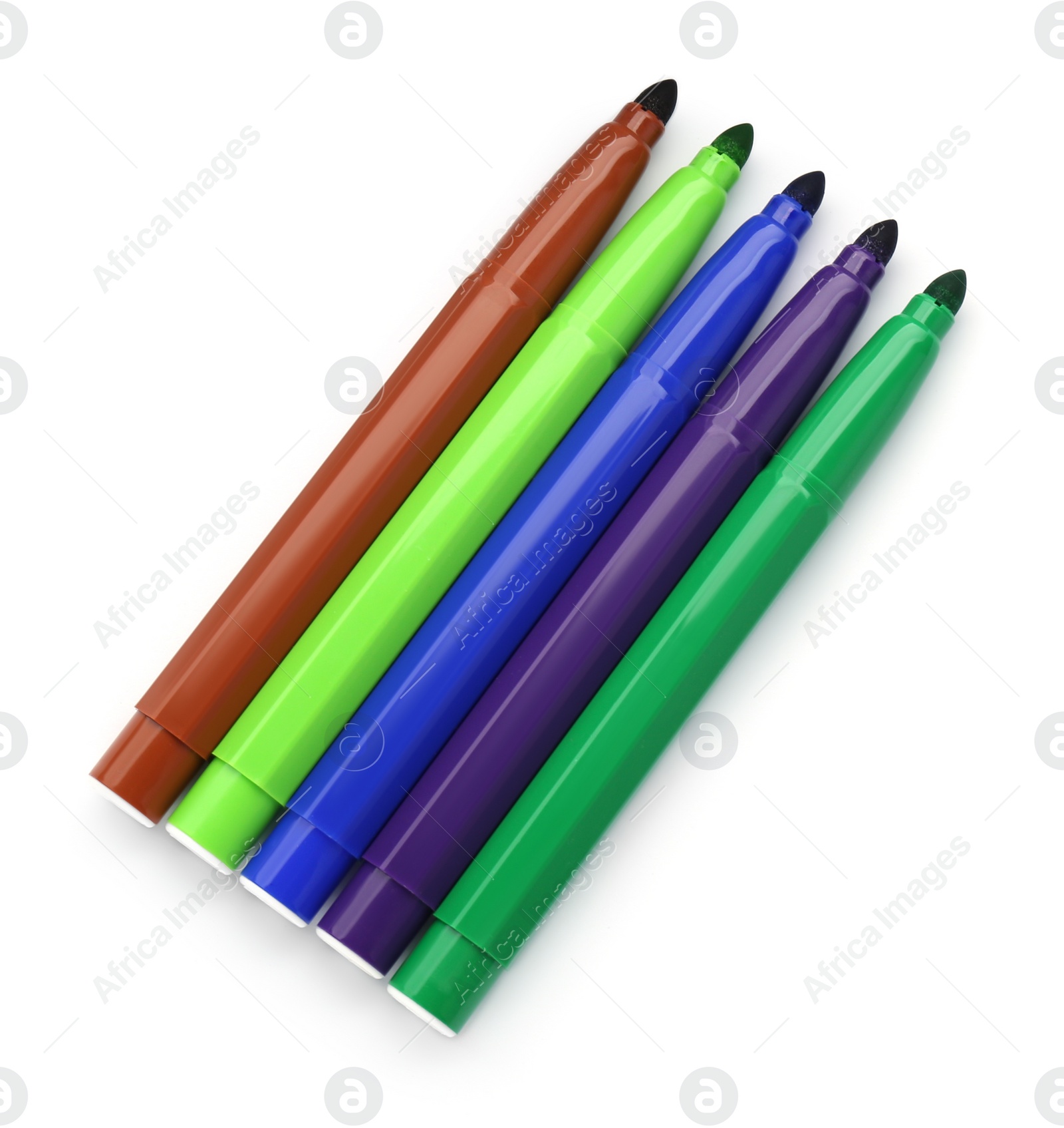 Photo of Many different colorful markers on white background, top view