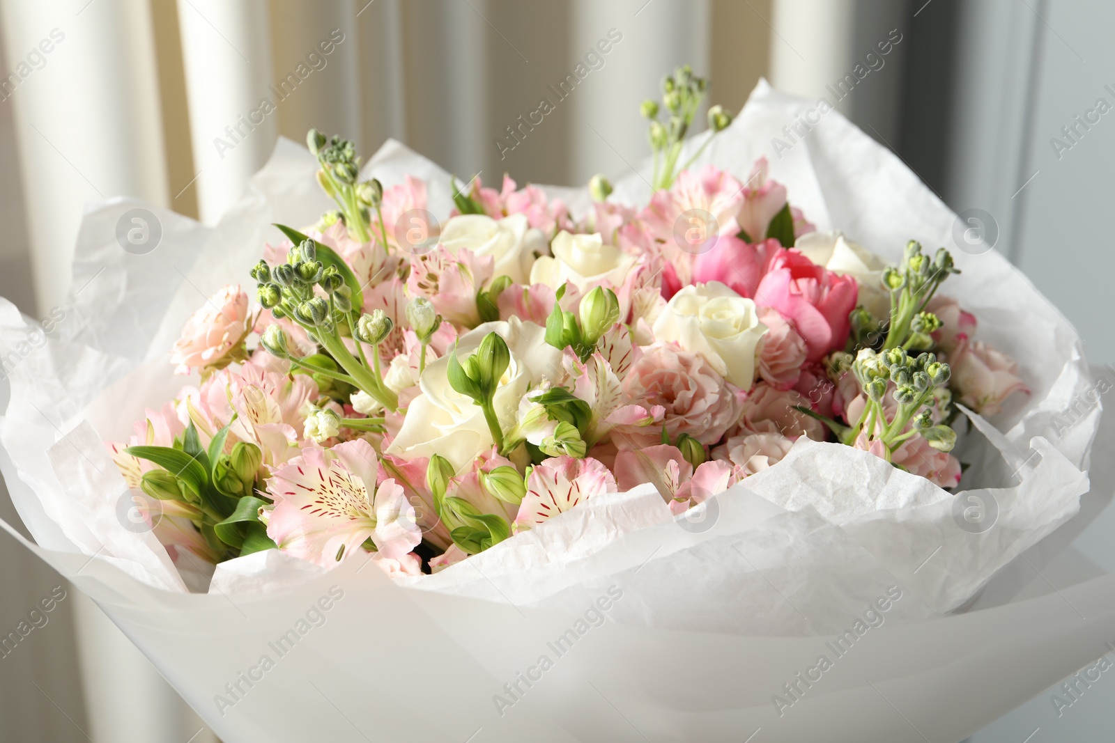 Photo of Beautiful bouquet of fresh flowers, closeup view