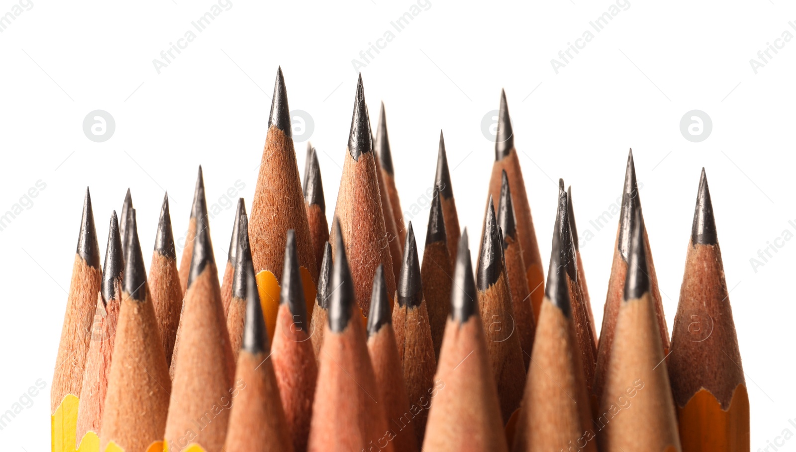 Photo of Many sharp graphite pencils isolated on white