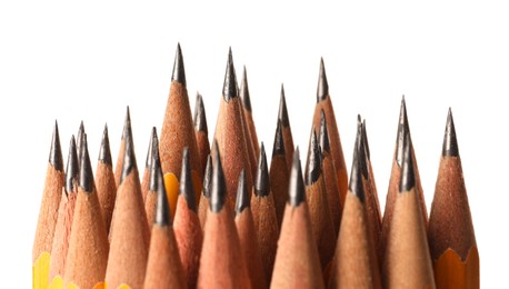 Many sharp graphite pencils isolated on white