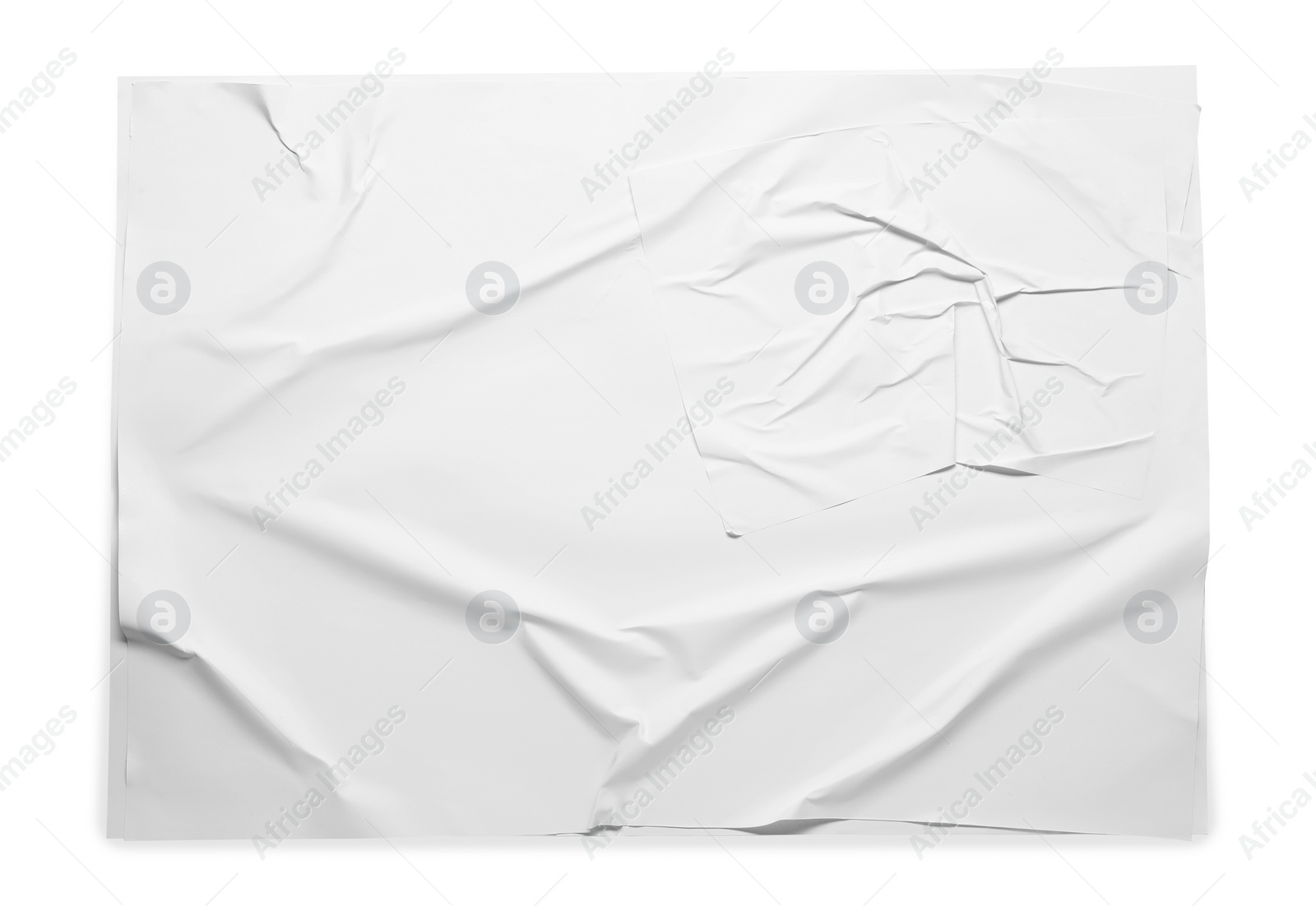 Photo of White crumpled sheet of paper on light grey background, top view. Wall poster