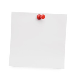 Photo of Blank note pinned on white background, top view