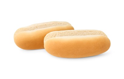 Two fresh hot dog buns isolated on white