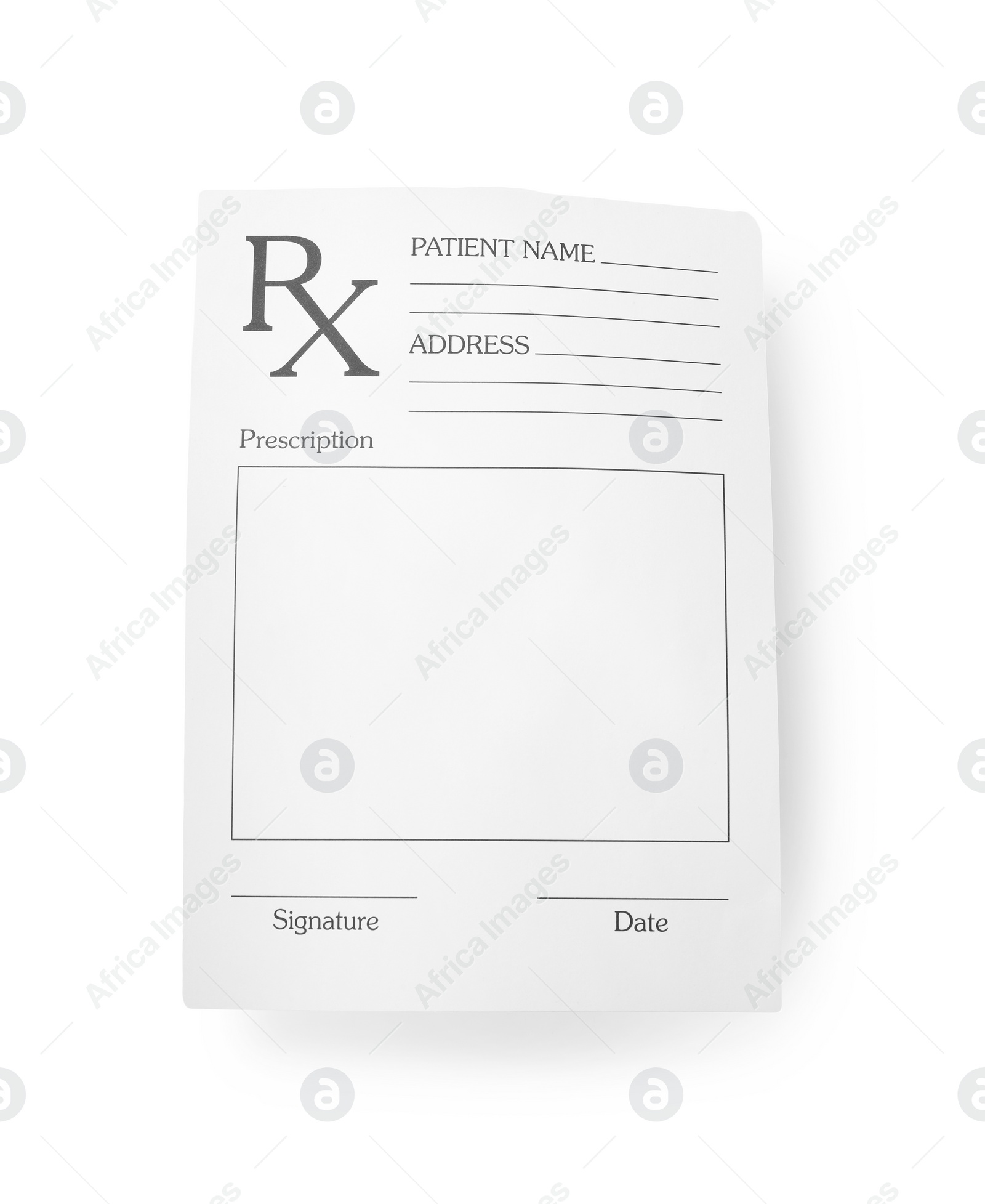 Photo of Medical prescription form isolated on white, top view