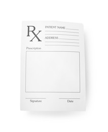 Medical prescription form isolated on white, top view