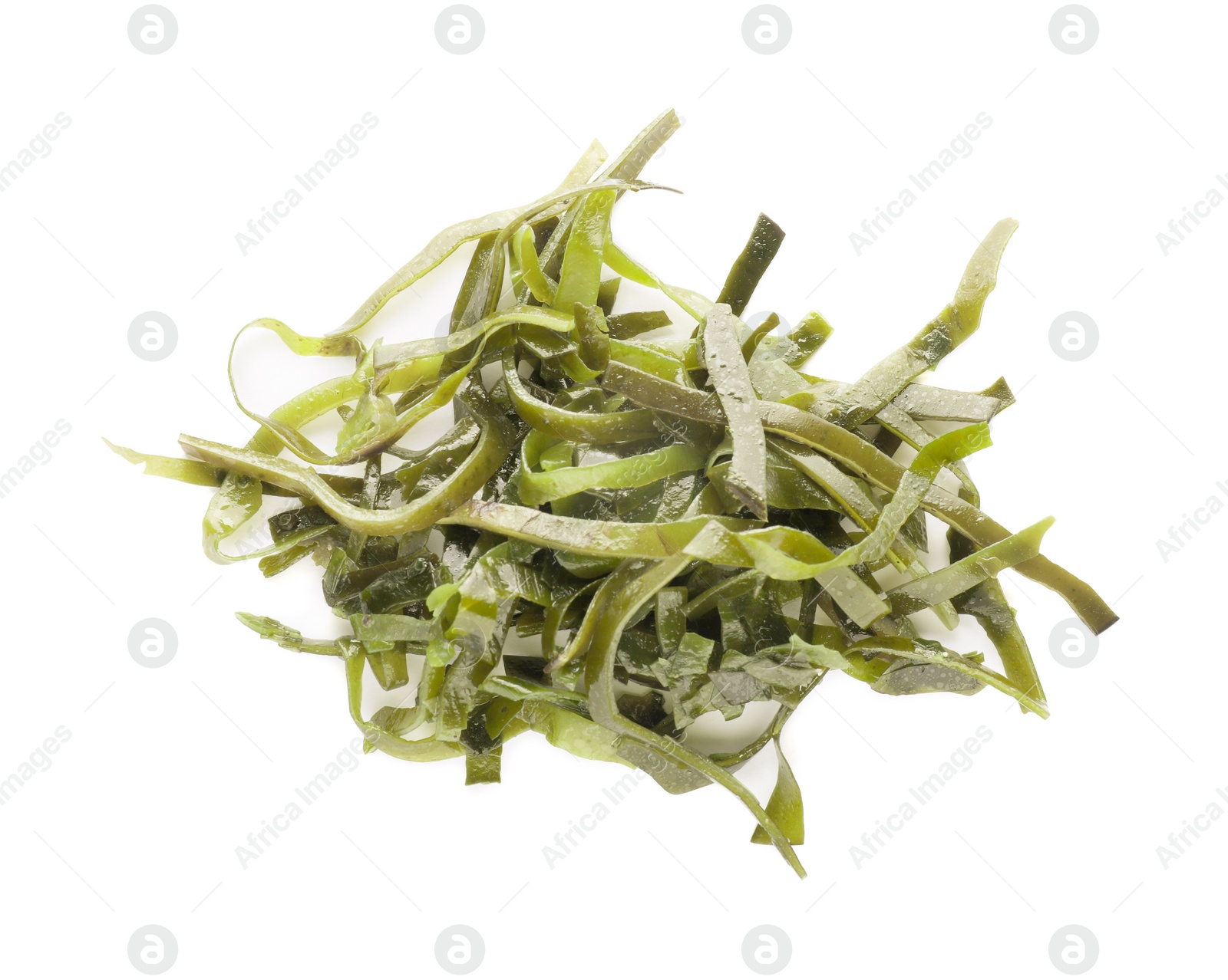 Photo of Fresh laminaria (kelp) seaweed isolated on white, top view