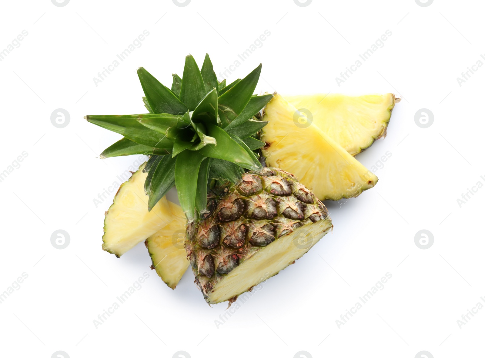 Photo of Cut fresh pineapple on white background