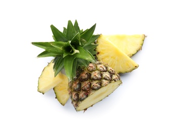 Photo of Cut fresh pineapple on white background