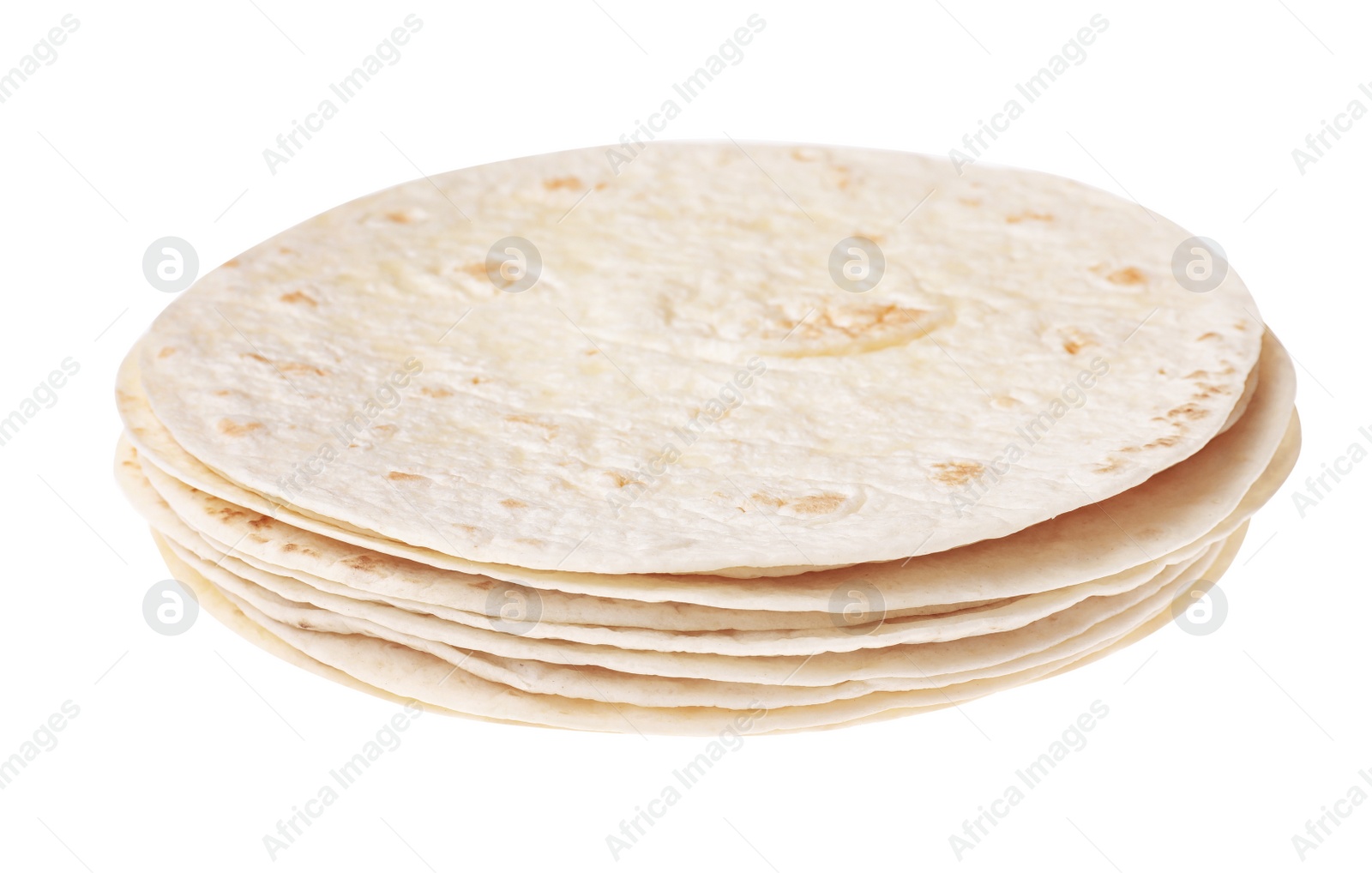 Photo of Stack of corn tortillas on white background. Unleavened bread