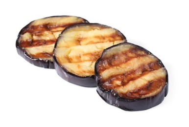 Slices of tasty grilled eggplant isolated on white