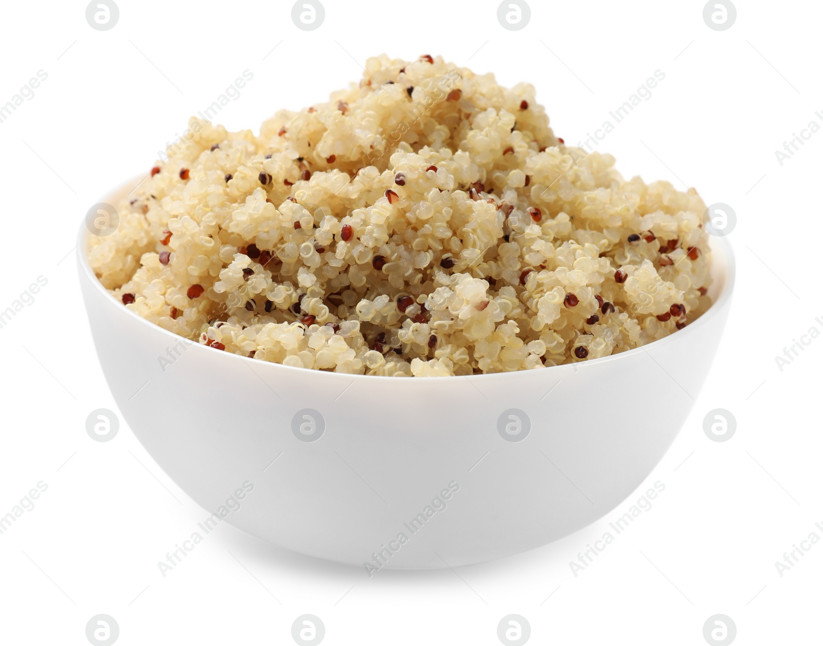 Photo of Tasty quinoa porridge in bowl isolated on white